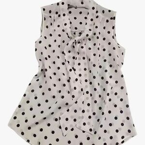 Sleeveless White Polka Dot Tie-Neck Blouse